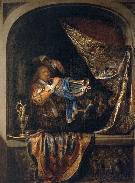 Gerard Dou Trumpet-Player in front of a Banquet Spain oil painting art